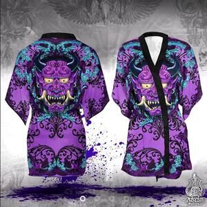 Devil demon kimono robe dressing gown coverup like new robes purple blue size S